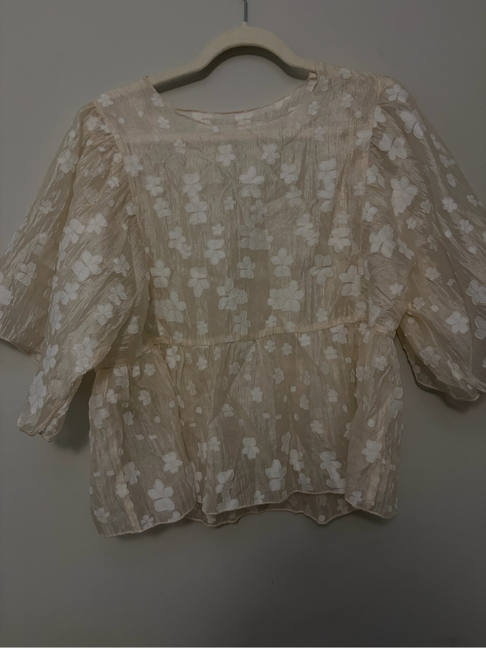 Sheer Light Pink Floral Lace Peplum Tunic Top